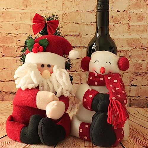 VANTATY 2-Pack Christmas Santa & Snowman Wine Bottle Covers - Festive Holiday Decor & Gifts