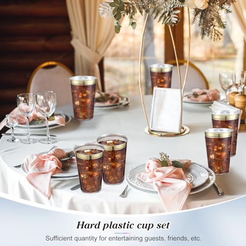 Sliner 50 Pcs Hard Plastic Cups Double Rimmed Heavy Duty Fancy Wine