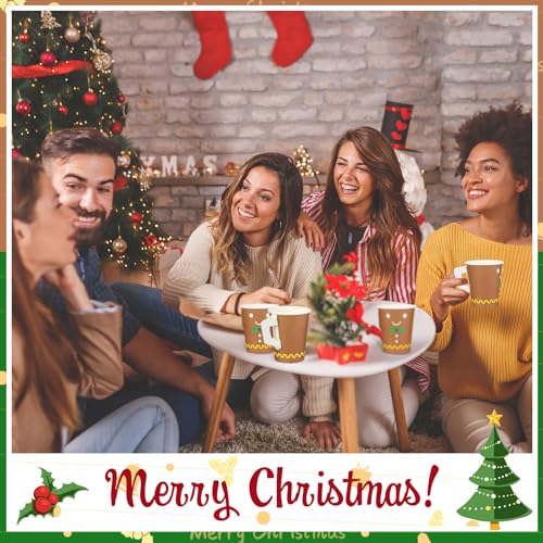 Gingerbread Man Christmas Paper Coffee Cups with Handles, 120 Pack