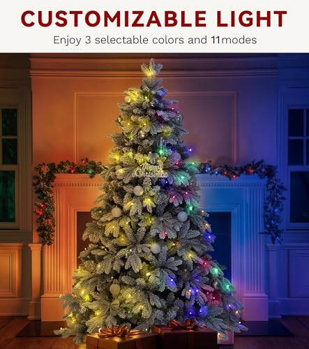 DWVO 7.5ft Pre-lit Snow Flocked Christmas Tree with Remote Control, 1687 Tips & 330 Lights