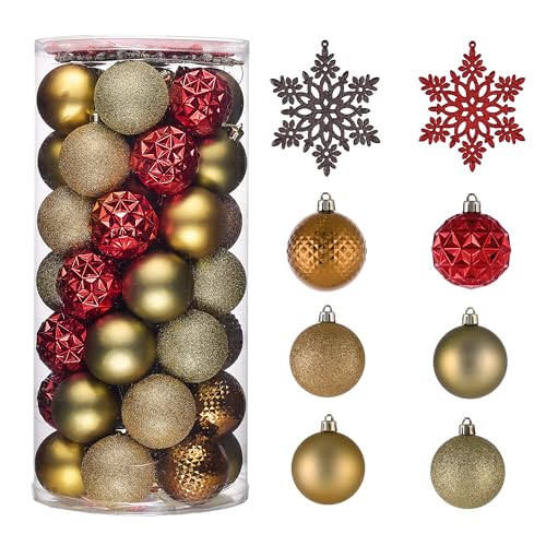 Valery Madelyn 50ct Shatterproof Christmas Ball Ornaments Set, 2.36 in Red & Brown