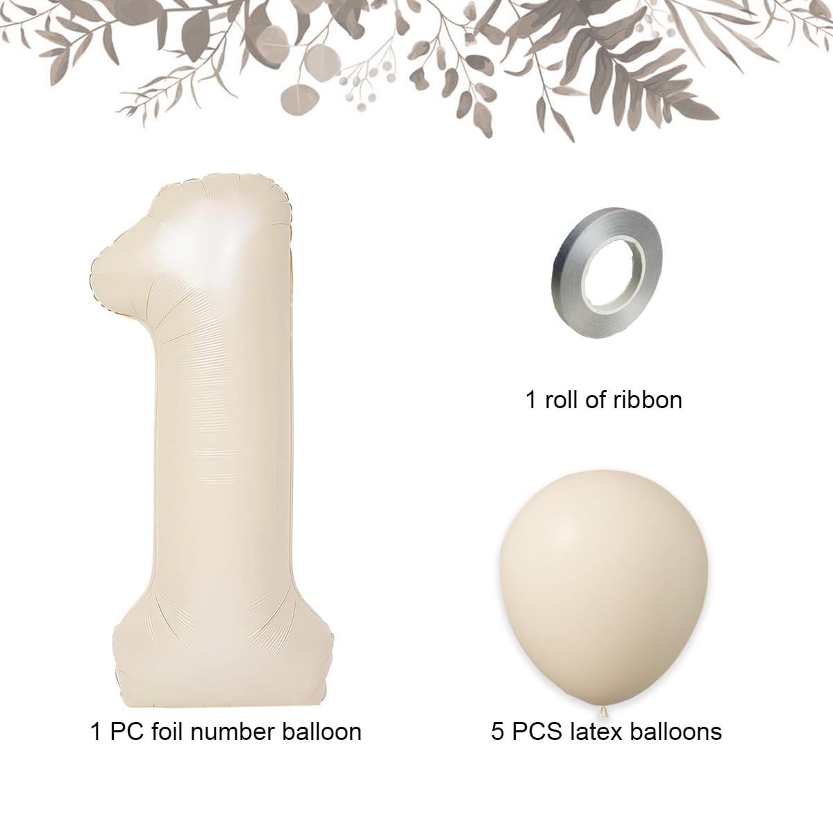 40 Inch Beige Number 1 with Latex Balloons, Large Big Foil Number Balloons for Kids Boys 1st Birthday Party Decorations Boys Cute Baby Shower Supplies Anniversary Celebration
