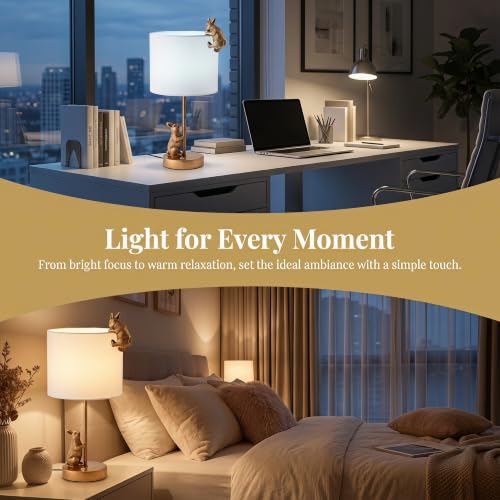 Whimsical 3-Way Dimmable Rabbit Table Lamp - Antique Bronze Bunny Nightlight