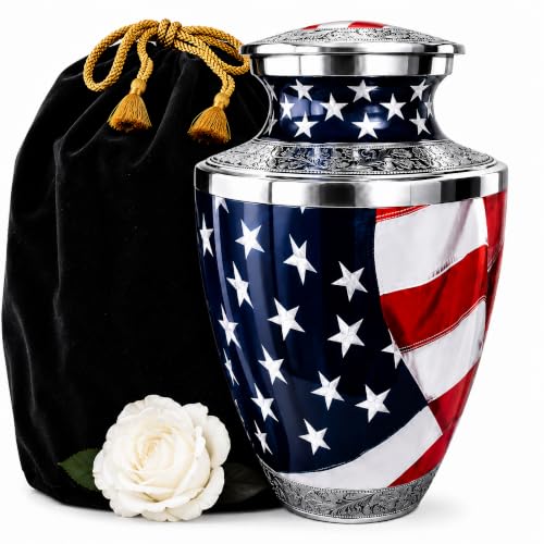 American Flag Urn for Ashes - Large Patriotic Cremation Memorial for Adult Men & Women - Variation: American Flag / Large Adult