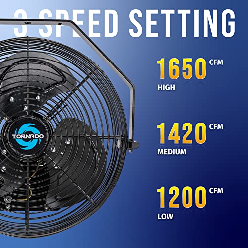 Outdoor Water-Resistant Metal Wall Mount Fan - 12 Inch, 3-Speed, IPX4 Rated, Heavy-Duty Industrial Fan, Black – Variation 1