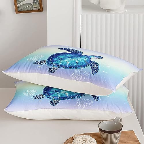 DYcolor 3D Aqua Blue Reptile Turtle Ocean Life Bedding Quilt, 3-Piece Under Sea Animal Starfish Turtle Comforter Set with 1 Comforter and 2 Pillow Cases for Kids, Teens, Adult (04, Queen)