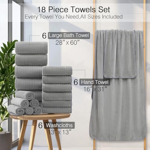 Hailea 18-Piece Family Bath Towel Set Grey - Ultra-Absorbent Quick Dry Towels