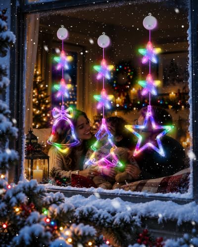 Rechargeable Christmas Window Lights 3 Pack - Multi-Color Holiday Decor with Timer & USB-C