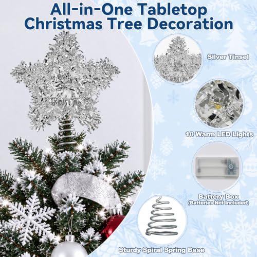 Silver 6-Inch Christmas Tree Star Topper, Mini Tree Holiday Decor