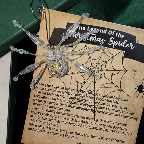 Cunno Legend of The Christmas Spider Ornament Crystal Christmas Spider Miracle Gifts with Story Card Pack The Tradition of Tinsel Legend Spiders Hanging Handmade Decor for Xmas Tree(Fresh)