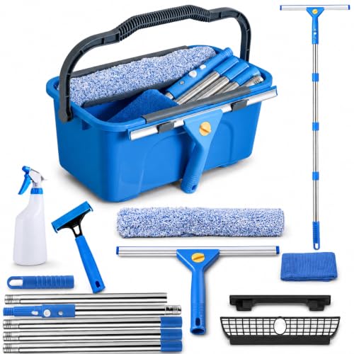 XHMAXE 76-Inch Adjustable Window Squeegee & Bucket Cleaning Kit with 14" Silicone Blade