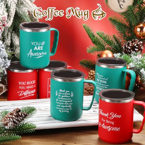 6-Pack Christmas Insulated Coffee Mugs with Lids & Straws - Thank You & Holiday Gifts