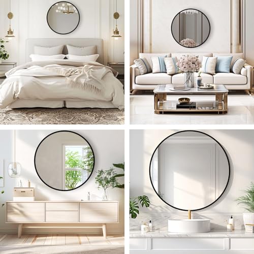 Round Black Bathroom Mirror 30x30 Inches Wall Mount Circle Mirror - Variation: Black / 30"L x 30"W / 1