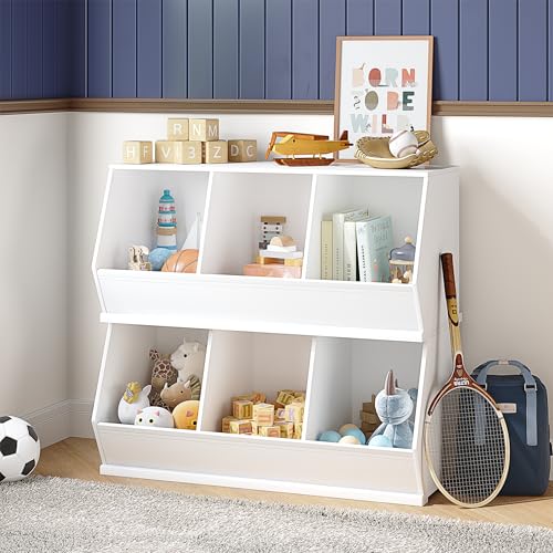 UTEX 3-Cube Stackable Kids Toy Storage Cabinet with Bins - White