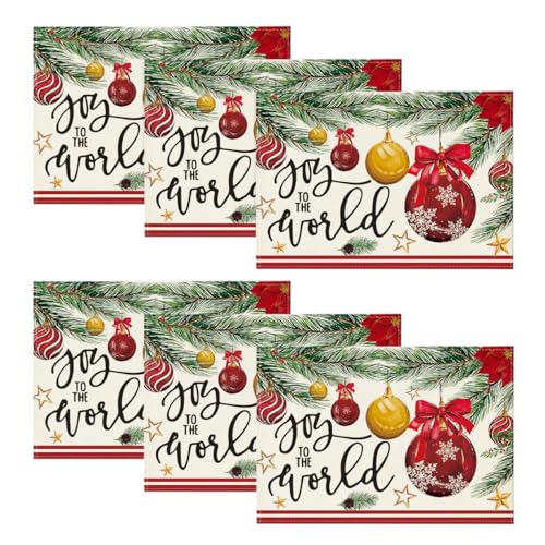 Artoid Mode Christmas Red Placemats Set of 6, 12x18 Inch Holiday Table Decor