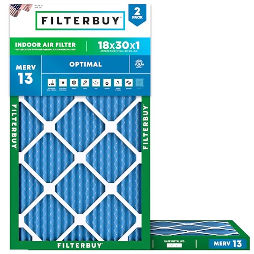 18x30x1 Air Filter MERV 13 Smoke & Allergy Defense 2-Pack - Universal Replacement