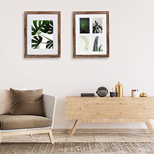 Hongkee Rustic Brown 11x14 Picture Frame Set of 4 with Glass & Mat for Wall or Table Display