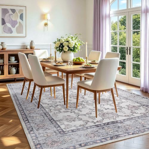 5x7 Washable Non-Slip Area Rug for Living Room - Vintage Style, Durable, Easy Care