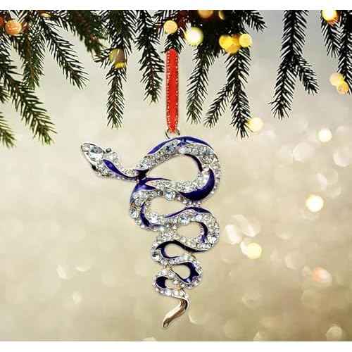 Purple Snake Ornament for Christmas Tree Decorations Metal Snake Christmas Ornaments with Rhinestones Animal Xmas Tree Ornament Xmas Keepsake Gifts for Women Girls Kids