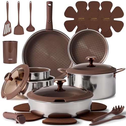Brown 22-Piece Hybrid Nonstick Pots and Pans Set - Induction & Oven Safe