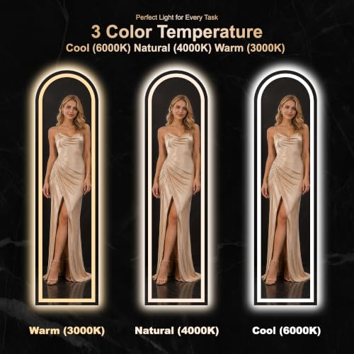 White Arched Full Length Mirror with Lights - 56x16 Dimmable LED Wall & Standing Vanity