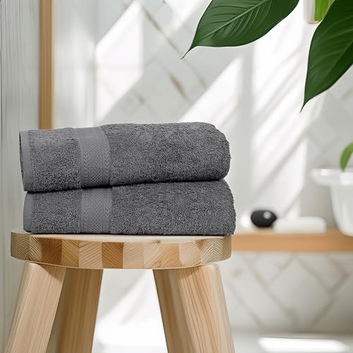 Charcoal Grey Bath Towel Set of 6 - 24x50 Inch 100% Cotton Quick Dry & Absorbent