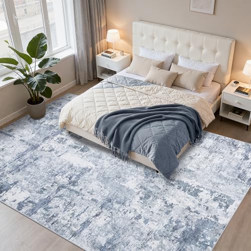GarveeHome Washable 9x12 Abstract Area Rug for Living Room & Bedroom - Blue, Non-Slip, Kid & Pet Friendly