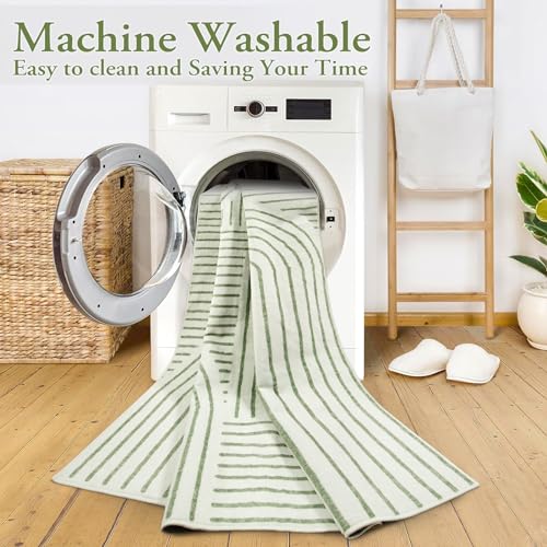 Lahome Green & White 5x7 Abstract Washable Area Rug for Bedroom & Living Room