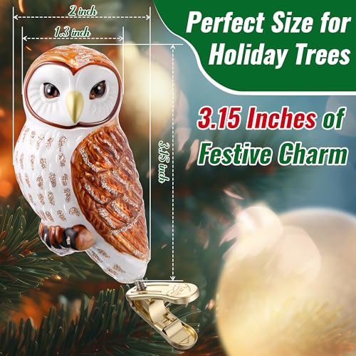 Hand-Blown Glass Owl Christmas Ornament with Tree Clip - Woodland Decor