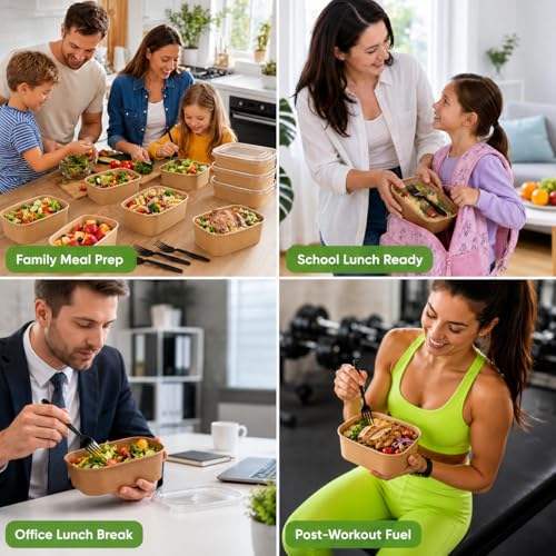 29oz Disposable Kraft Paper Meal Prep Containers with Lids & Forks — 50 Pack