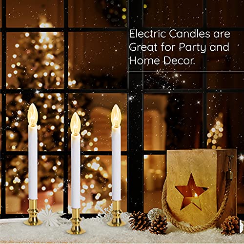 TUDAK 6-Pack Electric Christmas Window Candle Lamps with Auto Sensor - Brass Base, LED Bulb, 9"