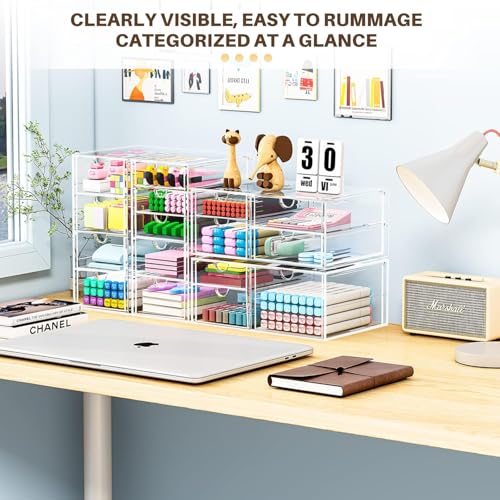 Acrylic 16-Drawer Makeup & Office Organizer for Desk - Clear Storage Solution with 4 Pack