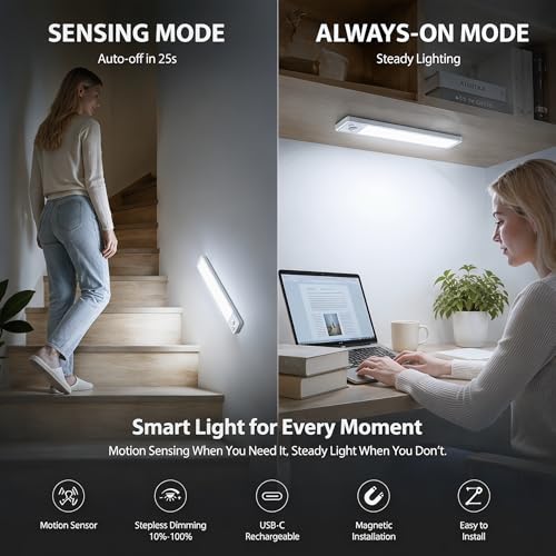 VOZUJI White 5-Pack 8-Inch Under Cabinet Motion Sensor LED Lights, Dimmable