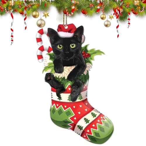 Black Cat Christmas Ornaments, Cute Screaming Christmas Tree Hanging Ornaments 2025 Acrylic 2 Side Printed Christmas Decor Personalized Christmas Stockings for Pets Lovers (Black Cat C)