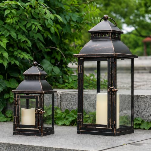 Large Bronze Decorative Lantern Set of 2 for Indoor & Outdoor Use - 17