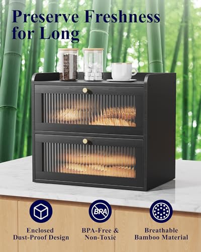 Large Wooden Bread Box with Acrylic Door - Black Kitchen Storage - Variation of THIS listing