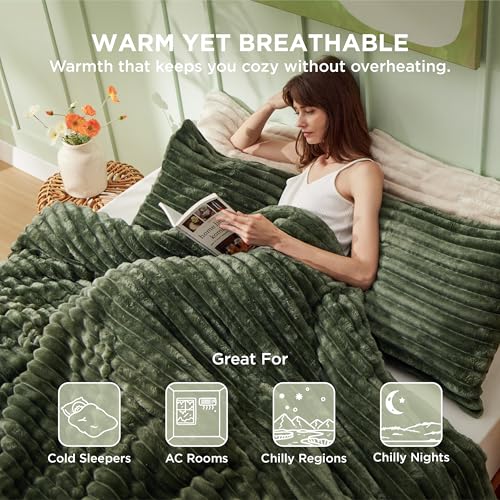 Bedsure Queen Fluffy Comforter Set 90x90 Inch Olive Green Cozy Bedding