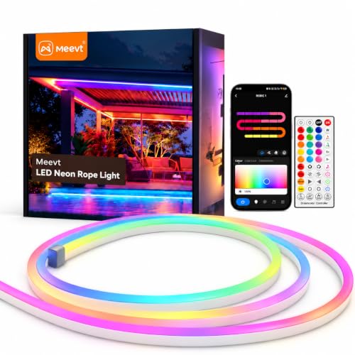 Meevt RGB IC Neon Rope Lights 16.4ft LED Strip, Smart Dimmer, Voice Control