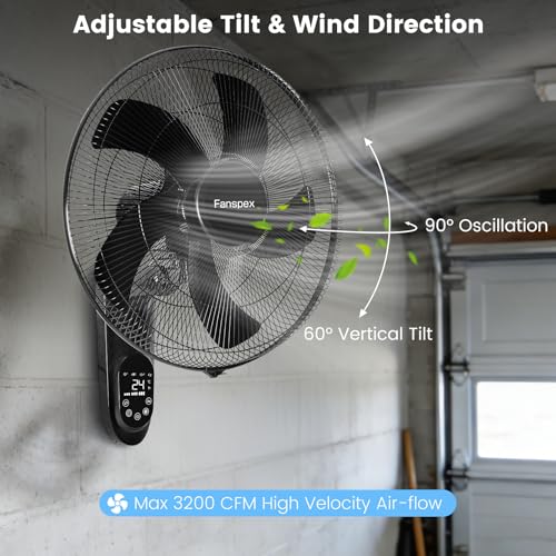 Fanspex 18-Inch Wall Mounted Fan for Home Garage Workshop Greenhouse, 3-Speed Oscillating