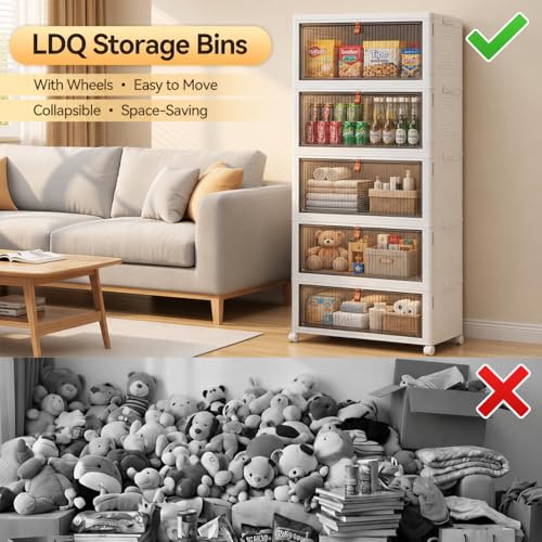 Large 170 Qt Stackable Storage Bins with Lids - 5 Layers, Wheels & Clear Doors