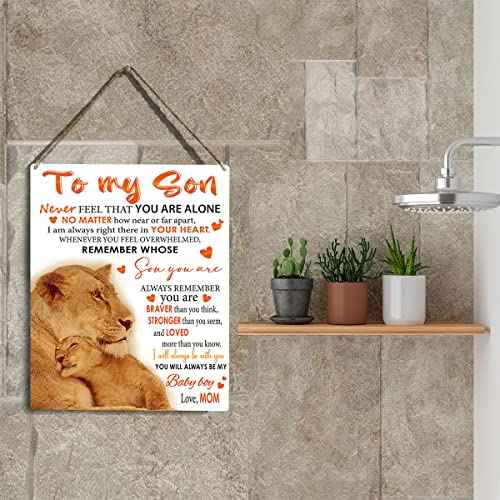 To My Son Wooden Hanging Sign from Mom Son Gifts Family Wall Decor for Bedroom Living Room Birthday Christmas Thanksgiving Gifts for Son Wall Art Gifts for Boys Room 8 x 10 Inches