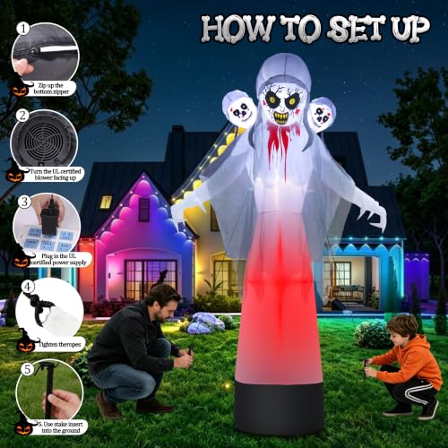 8.6FT Halloween Inflatable Grim Reaper Ghost with Skull Heads - Outdoor Yard Decor