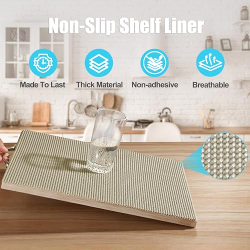 Songrey Non-Slip Shelf & Drawer Liner Beige 12" x 20ft - Durable & Reusable