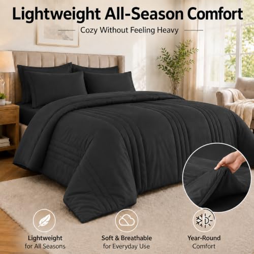 Velorose King Size Black Comforter Set 7 Pieces Bed in a Bag, All-Season Bedding