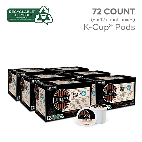 Tully's French Roast Coffee Pods - 12 Count Pack of 6, Dark Roast, Keurig K-Cup