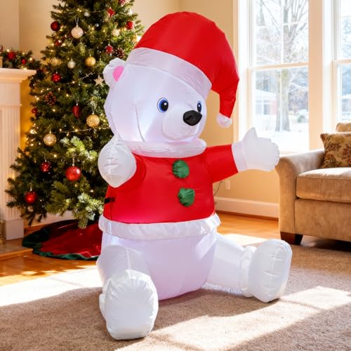 DROFELY 4FT Christmas Red Hat Bear Inflatable with Variation of This Listing, Outdoor Holiday Decoration