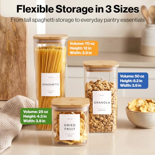 Glass Pantry Storage Jars Containers with Bamboo Lids and Labels -