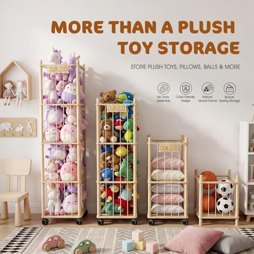 DIY Stuffed Animal Storage Kit - Adjustable 1–4 Tier Toy Organizer with Wheels for Playroom & Nursery