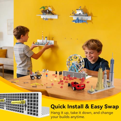 Floating Wall Shelves for Lego Bricks - White 4-Pack - Wall-Mounted Display