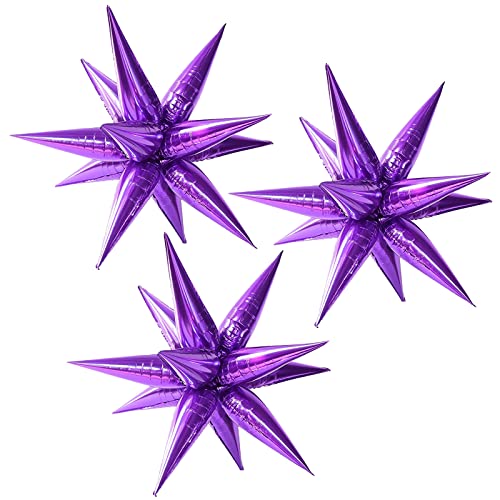 Purple 3D Explosion Star Foil Balloon Set for Birthday & Wedding Decor